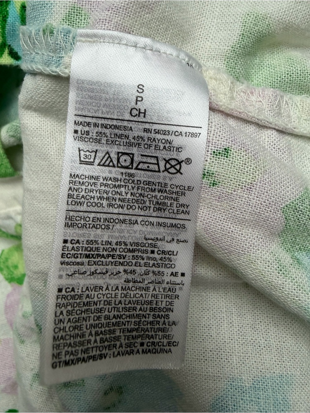 Old Navy Fit & Flare Linen-Blend Midi Dress white base with a green, blue, small - Picture 8 of 8